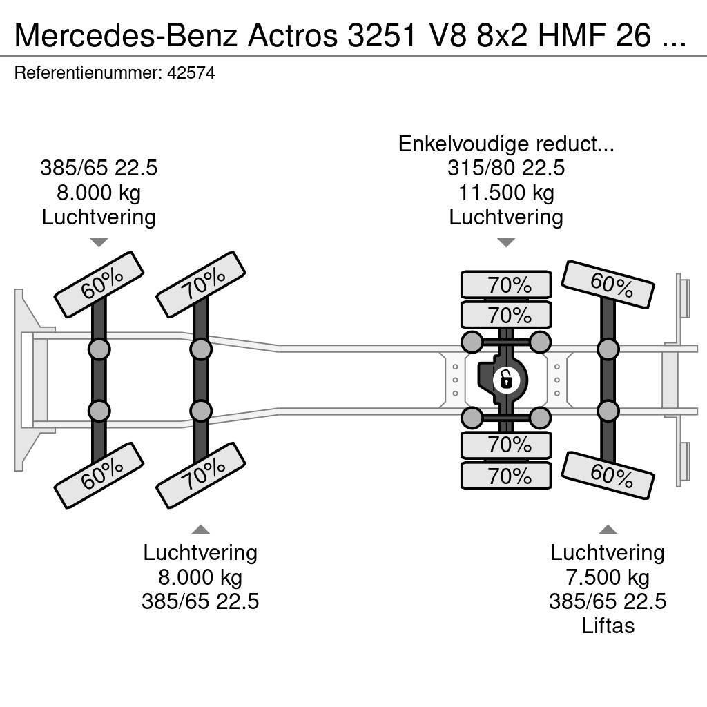 Mercedes-Benz Actros 3251 V8 8x2 HMF 26 Tonmeter laadkraan bouwj Hook lift trucks